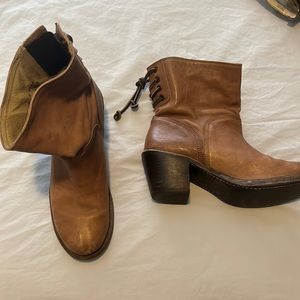 Frye ankle boots, cute lace up detail in the back